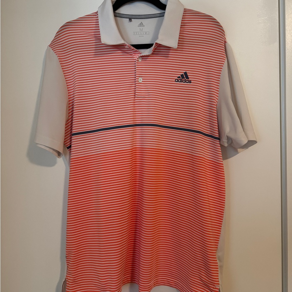 Adidas Orange Striped Golf Polo - M